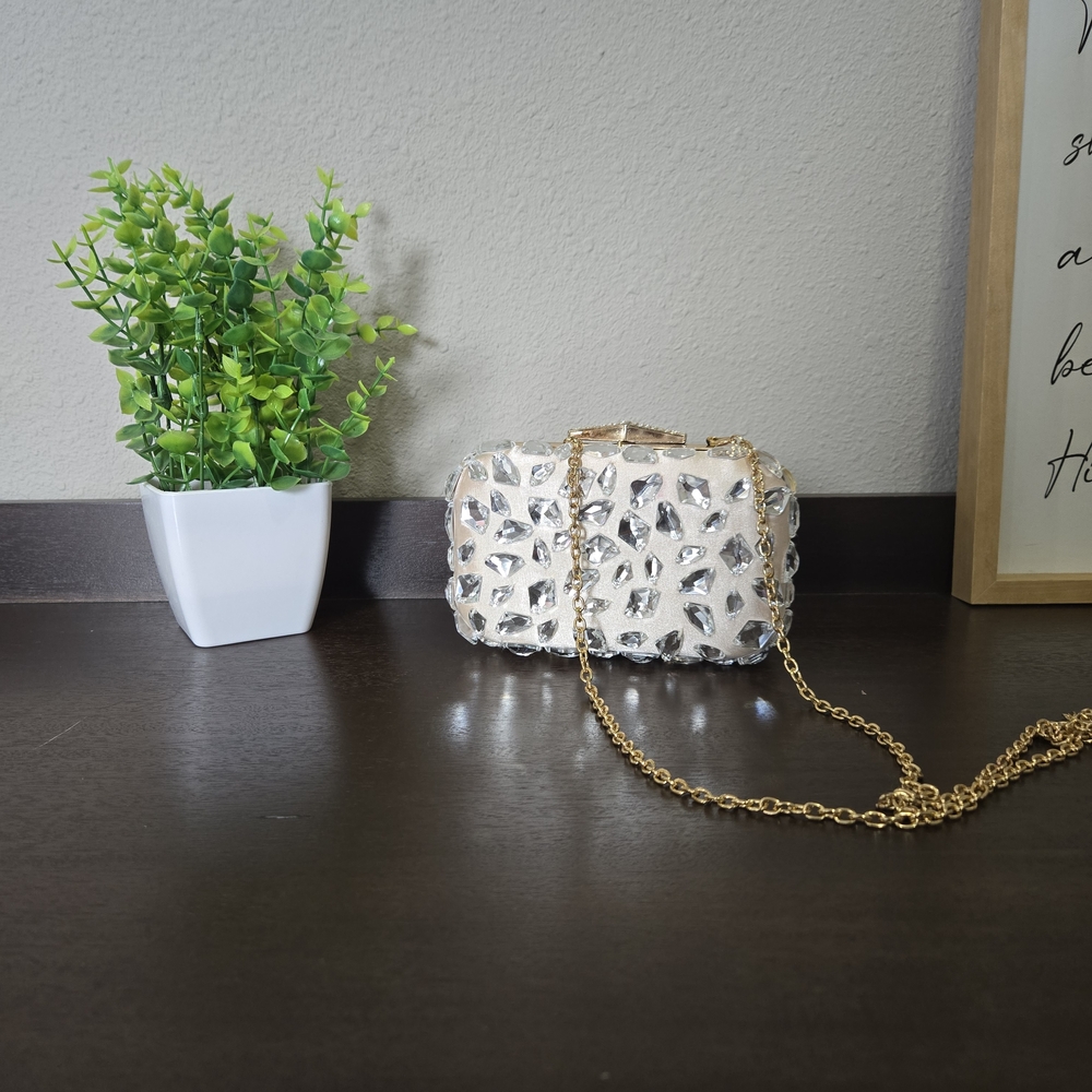 Kate Landry Crystal Embellished Clutch with Gold Chain